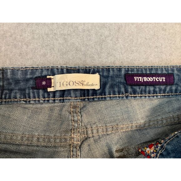 Vigoss Womens Size 8 Fit Bootcut jeans Raw Hem Blue Denim Flap Back Pockets Tan - Picture 8 of 8